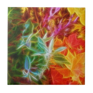 Fractal Autumn Leaves Rainbow Tile