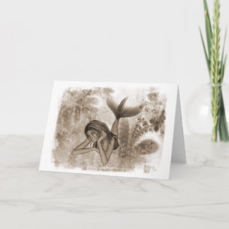 Fractal Background 3D Mermaid Brown Holiday Card