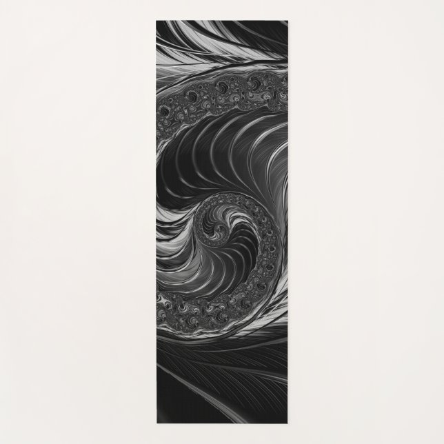 Fractal Black White Metal Nautilus Swirl Yoga Mat (Front)