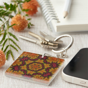 Fractal Bloom in Autumn Hues  Key Ring