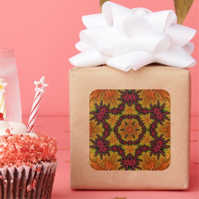 Fractal Bloom in Autumn Hues  Square Sticker (Party)
