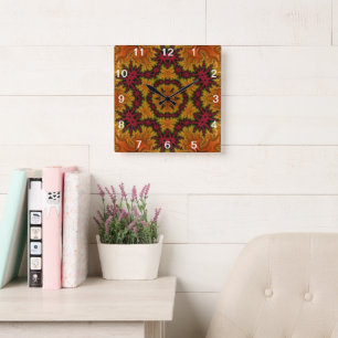 Fractal Bloom in Autumn Hues  Square Wall Clock
