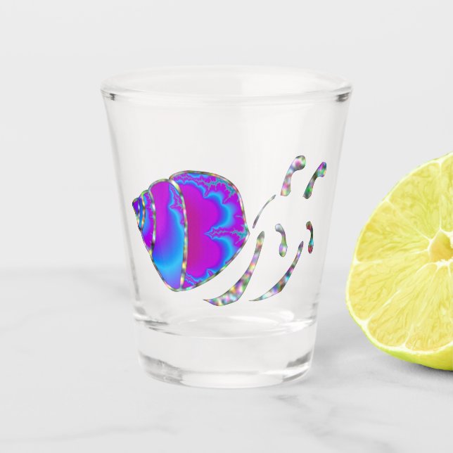 Fractal Blue and Purple Snail Shell Shot Glass (Front)