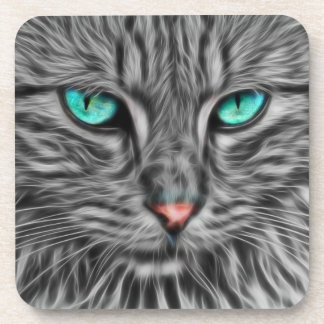 Fractal Blue Eyed Cat Coaster