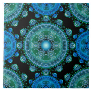 Fractal blue green oriental pattern tile