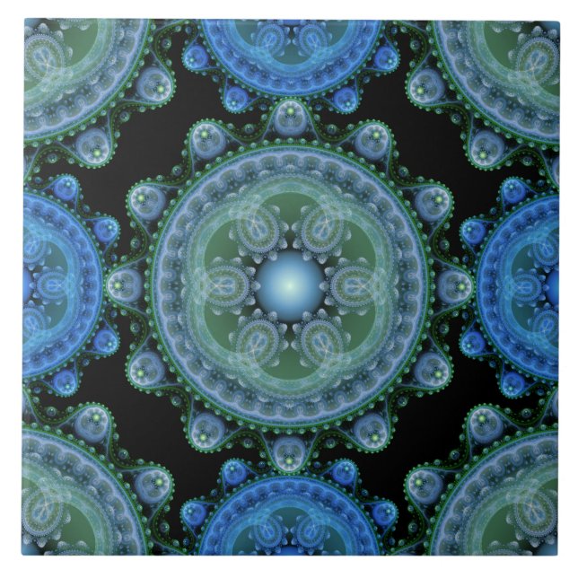 Fractal blue green oriental pattern tile (Front)