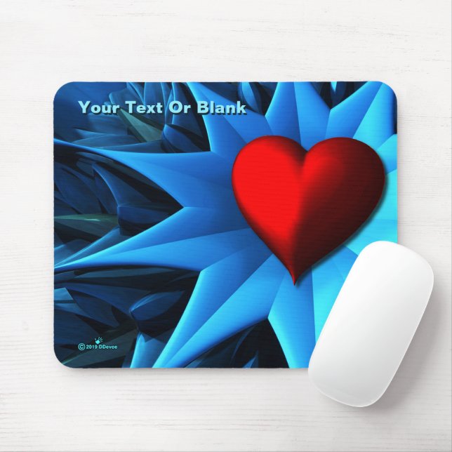Fractal Blue Heart Flower Mouse Mat (With Mouse)