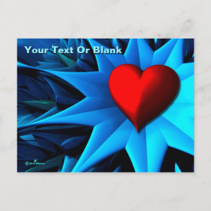 Fractal Blue Heart Flower Postcard