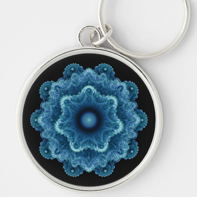 Fractal blue natural pattern key ring (Front)