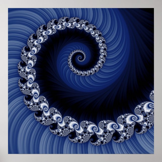 Fractal Blue Spiral Poster (Front)