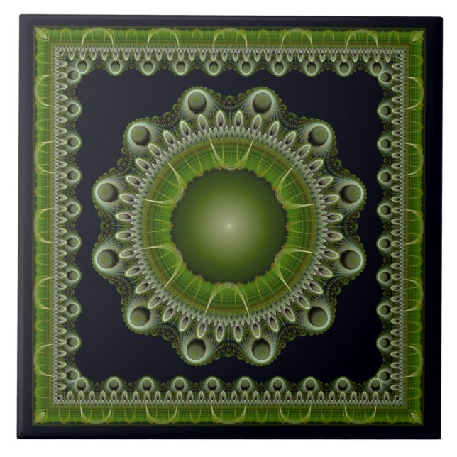 Fractal bright framed mandala tile (Front)