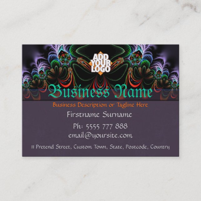 Fractal Butterfly Art w/ Logo Big Business card (Front)