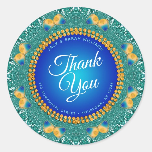 Fractal Butterfly Circle Thank You Classic Round Sticker (Front)