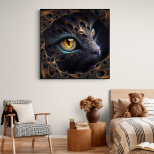 Fractal Cat Face in Black and Vibrant Colours Poster