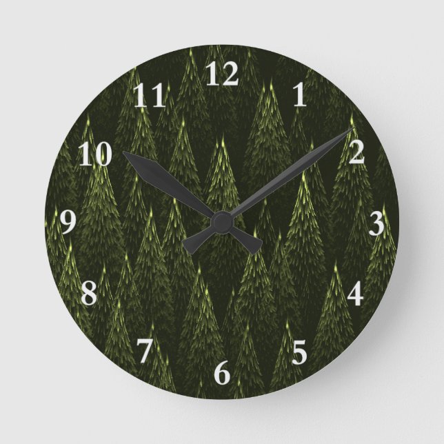 Fractal Conifer Forest Round Clock (Front)