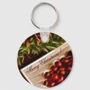Fractal Cranberry Christmas with Customisable Text Key Ring