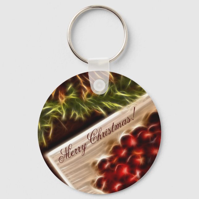 Fractal Cranberry Christmas with Customisable Text Key Ring (Front)