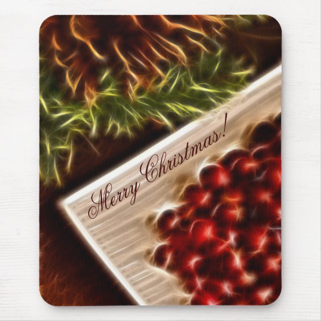 Fractal Cranberry Christmas with Customisable Text Mouse Mat (Front)