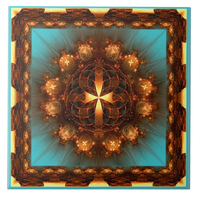 Fractal cross ornate glowing pattern tile (Front)