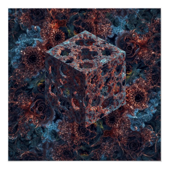 Fractal Cube With Mandelbrot Cutout  Poster (Front)