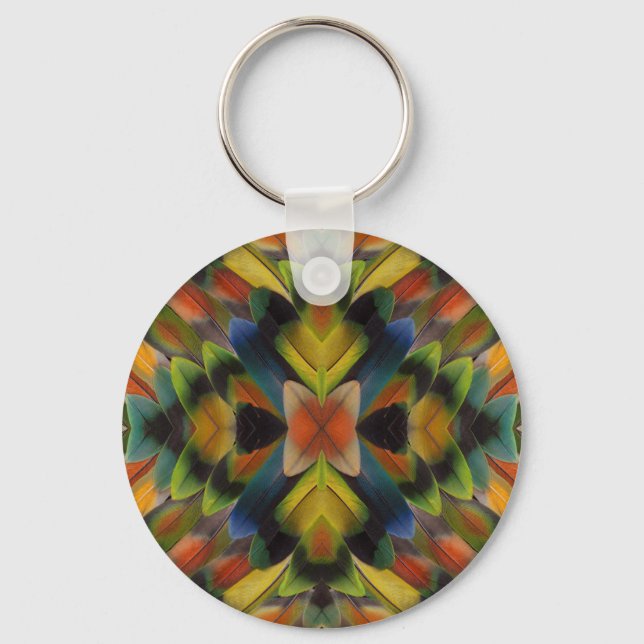 Fractal Design Of Lovebird Feathers Key Ring (Front)