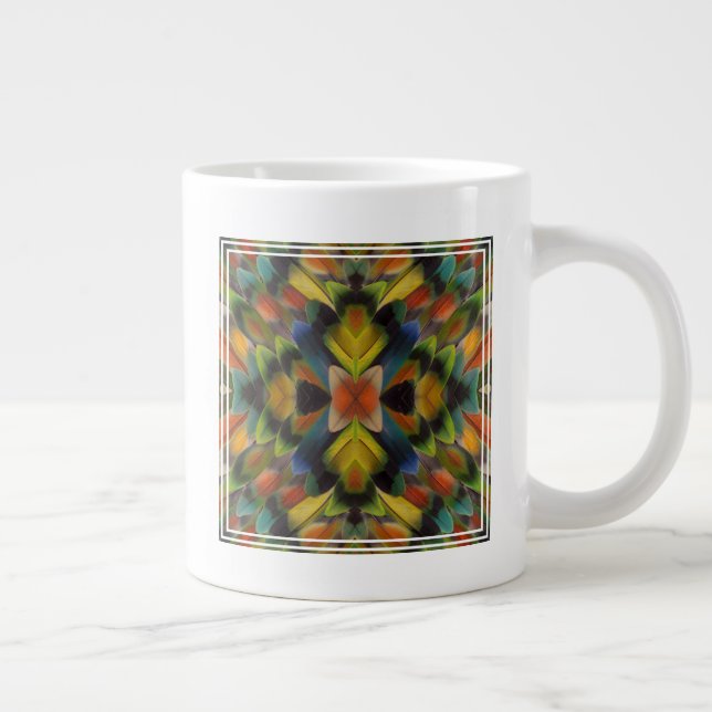 Fractal Design Of Lovebird Feathers Large Coffee Mug (Right)