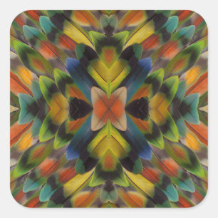 Fractal Design Of Lovebird Feathers Square Sticker