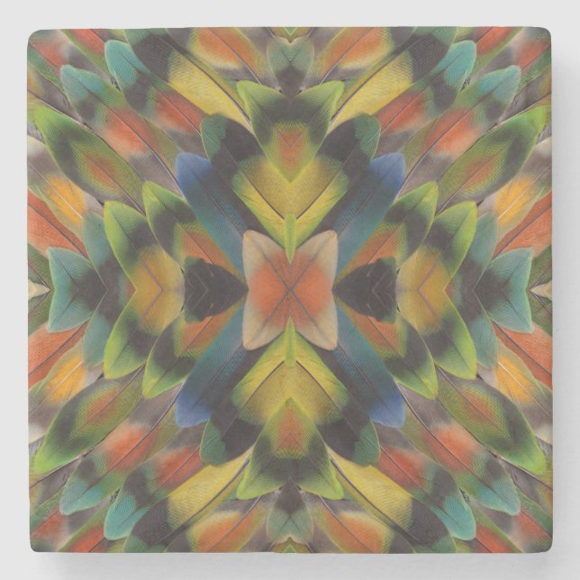 Fractal Design Of Lovebird Feathers Stone Coaster (Front)