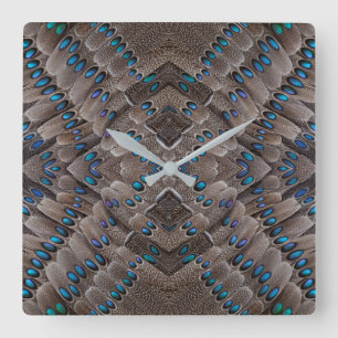 Fractal Design Pheasant Feather Square Wall Clock