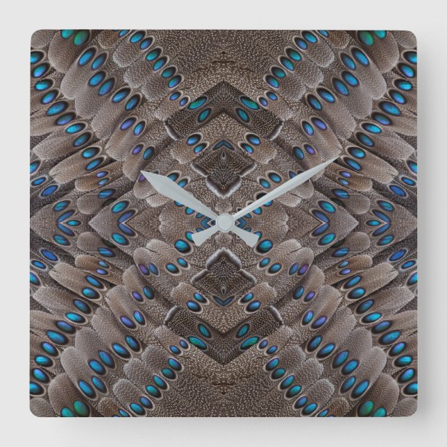 Fractal Design Pheasant Feather Square Wall Clock (Front)