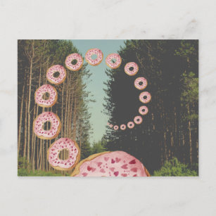 Fractal doughnuts spiral in woods surreal collage postcard
