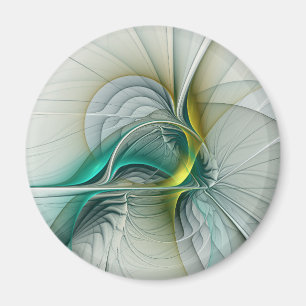 Fractal Evolution, Golden Turquoise Abstract Art Magnet
