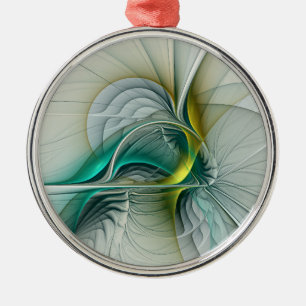 Fractal Evolution, Golden Turquoise Abstract Art Metal Tree Decoration