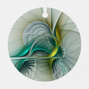 Fractal Evolution, Golden Turquoise Abstract Art Metal Tree Decoration