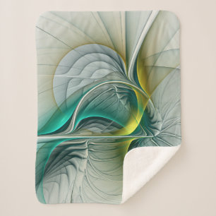 Fractal Evolution, Golden Turquoise Abstract Art Sherpa Blanket