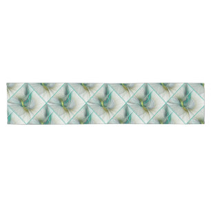 Fractal Evolution, Golden Turquoise Abstract Art Short Table Runner