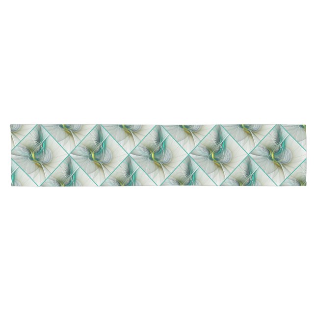 Fractal Evolution, Golden Turquoise Abstract Art Short Table Runner (Horizontal)