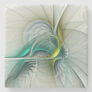 Fractal Evolution, Golden Turquoise Abstract Art Stone Coaster