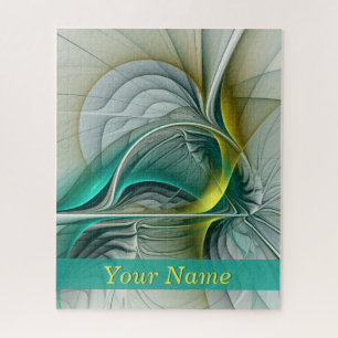 Fractal Evolution, Golden Turquoise Abstract Name Jigsaw Puzzle