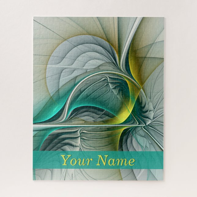 Fractal Evolution, Golden Turquoise Abstract Name Jigsaw Puzzle (Vertical)