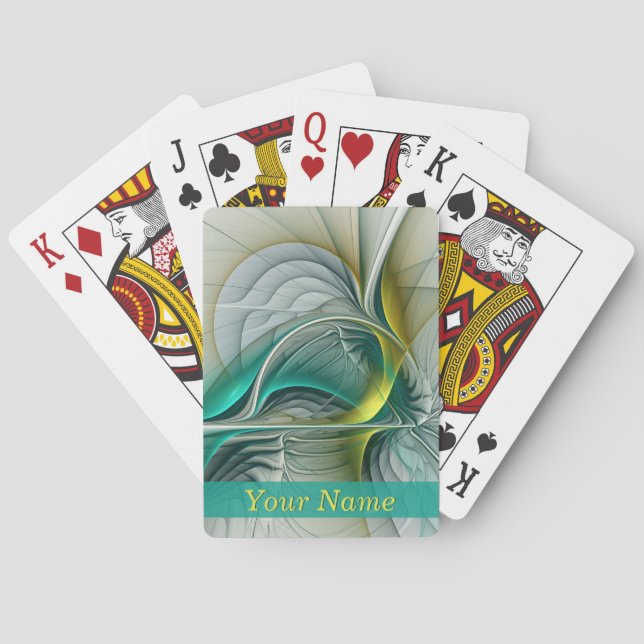 Fractal Evolution, Golden Turquoise Abstract Name Playing Cards (Back)
