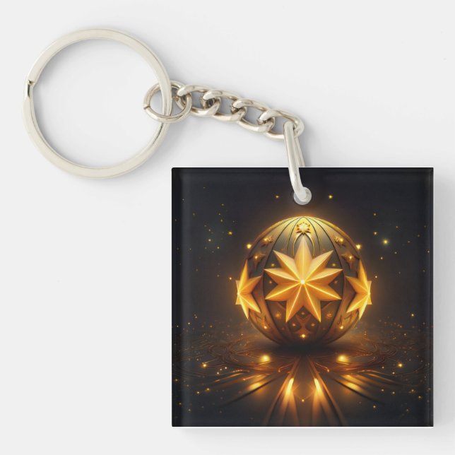 Fractal Fantasy Bronze Sphere Gold Stars  Key Ring (Front)