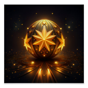 Fractal Fantasy Bronze Sphere Gold Stars  Poster