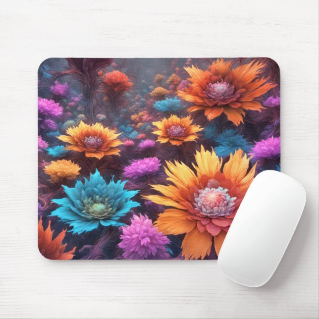 Fractal Fantasy Flowers Mouse Mat (With Mouse)
