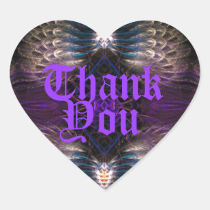 Fractal Feathers Gothic Heart Thank You Sticker