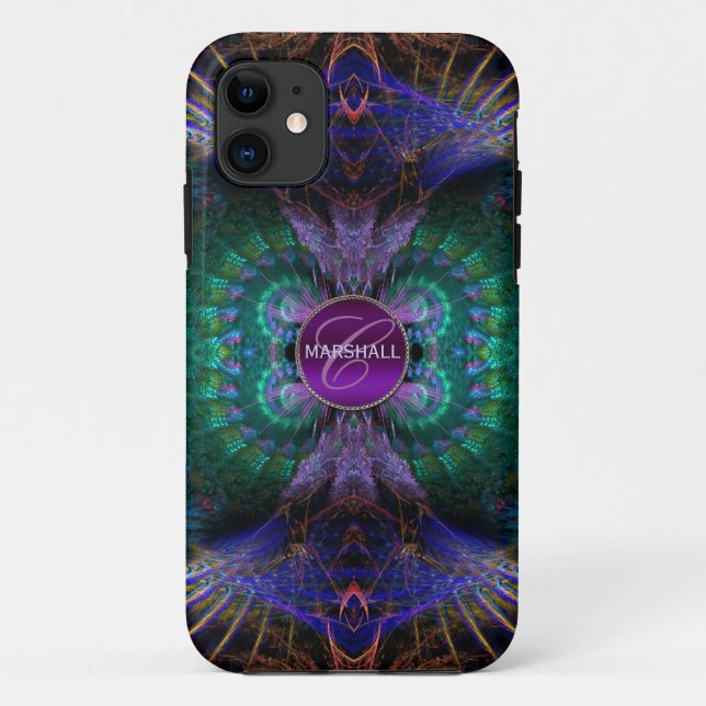 Fractal Feathers Monogram Custom Name Case-Mate iPhone Case (Back)