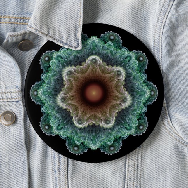Fractal flamboyant ornament 6 cm round badge (In Situ)