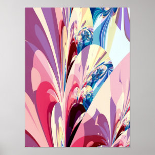 Fractal Floral Wave Abstract Purple Pink Poster