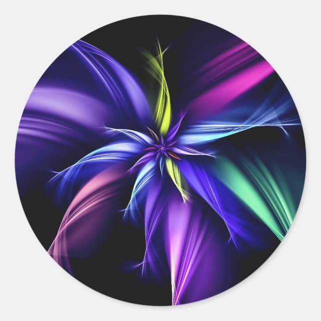 Fractal Flower Colourful Classic Round Sticker (Front)