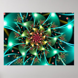 Fractal Flower Floral Spiral Abstract Pattern Poster